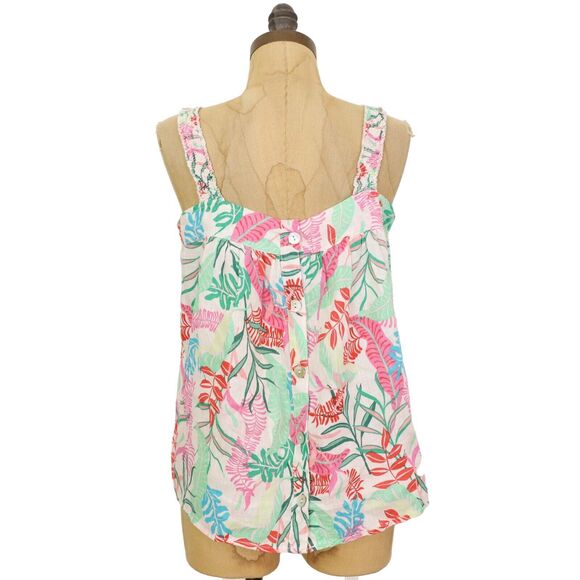 CYNTHIA ROWLEY Tropical Linen Square Neck Top XS Button Back Multi-Color NEW B37 - Picture 4 of 6